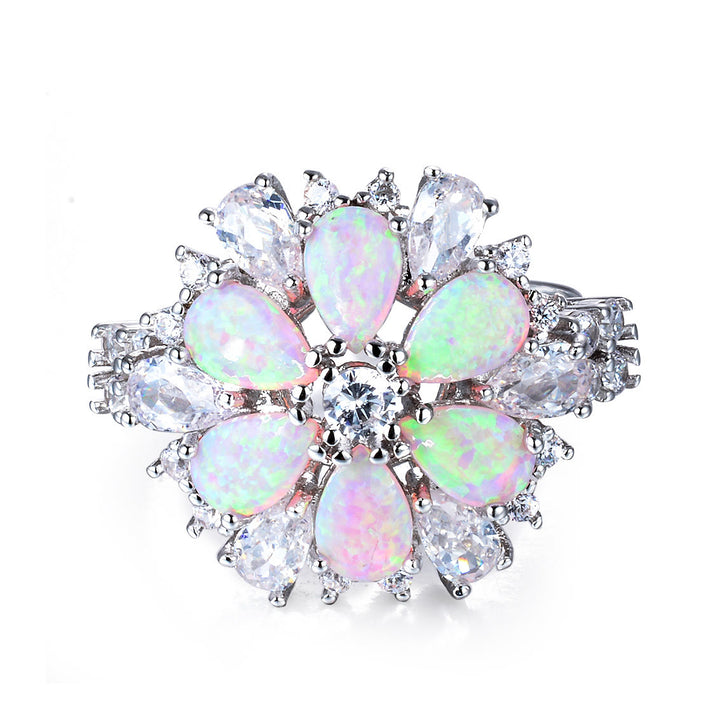 Anillo floral con flor de ópalo rosa de Olivenorma