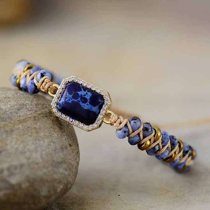 Pulsera trenzada con piedra emperador azul, verde y rosa de Olivenorma