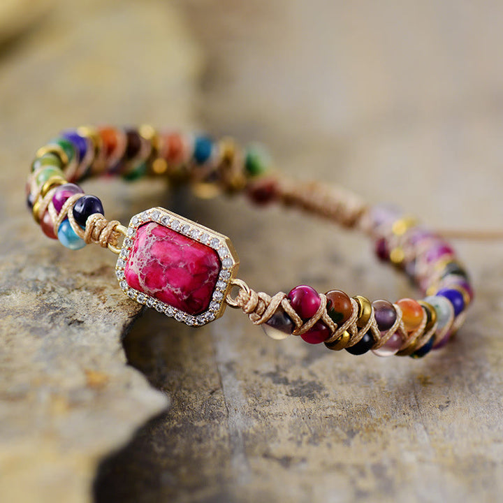Pulsera trenzada con piedra emperador azul, verde y rosa de Olivenorma