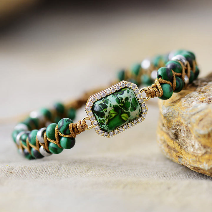 Pulsera trenzada con piedra emperador azul, verde y rosa de Olivenorma