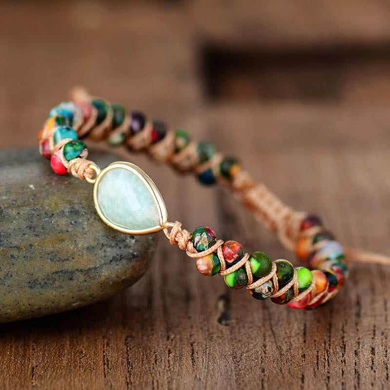 Pulsera trenzada con colgante de cristal y cuentas de piedra natural de Olivenorma