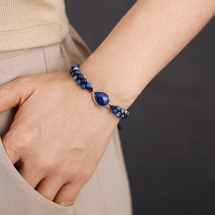 Pulsera trenzada con colgante de cristal y cuentas de piedra natural de Olivenorma