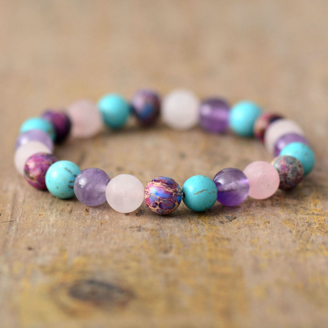 Pulsera de cuentas de amatista, cuarzo rosa y turquesa de Olivenorma