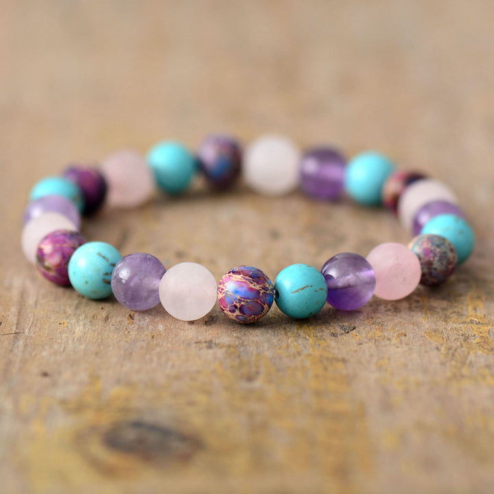 Pulsera de cuentas de amatista, cuarzo rosa y turquesa de Olivenorma