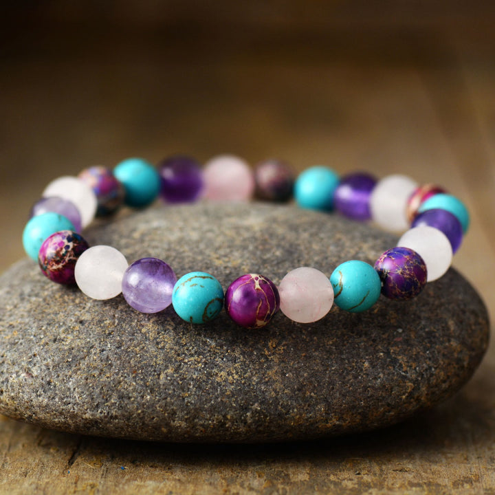 Pulsera de cuentas de amatista, cuarzo rosa y turquesa de Olivenorma
