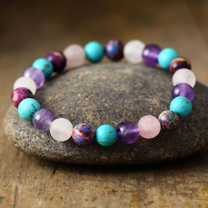 Pulsera de cuentas de amatista, cuarzo rosa y turquesa de Olivenorma