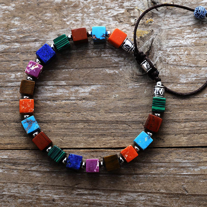 Pulsera de cuentas de piedra natural de corte cuadrado de Olivenorma