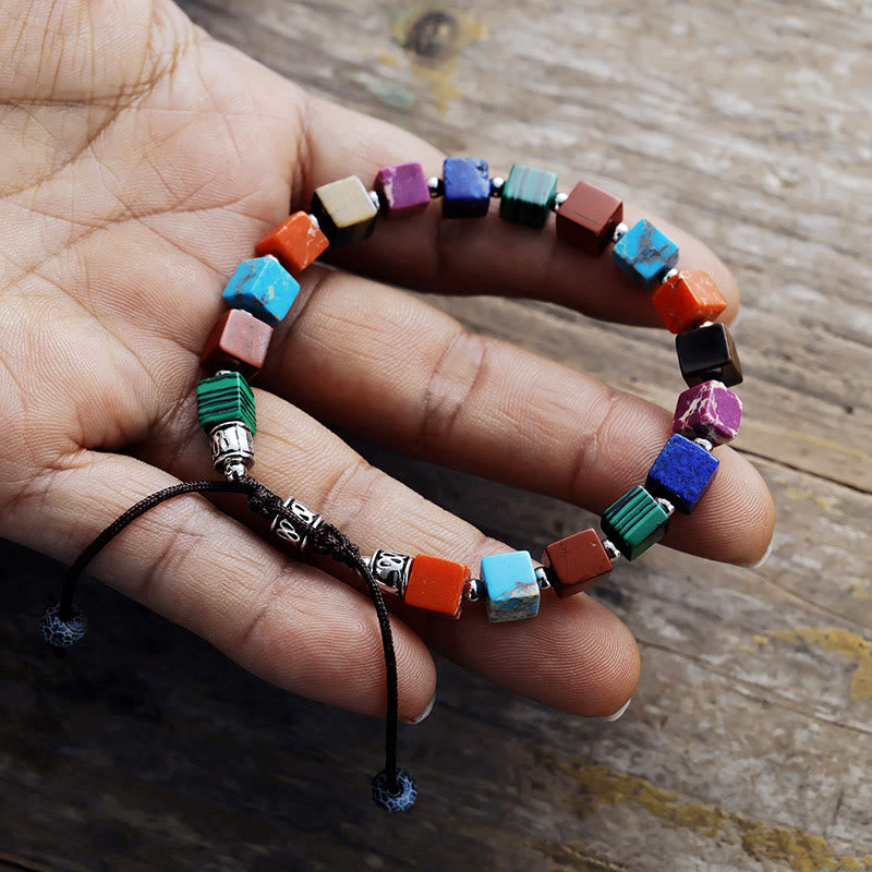 Pulsera de cuentas de piedra natural de corte cuadrado de Olivenorma