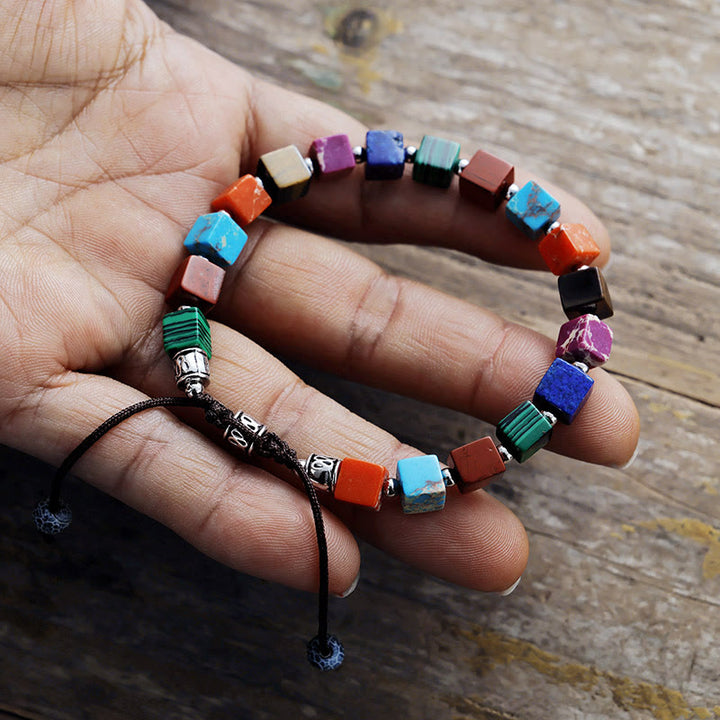 Pulsera de cuentas de piedra natural de corte cuadrado de Olivenorma