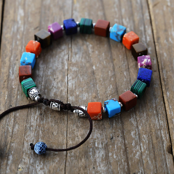 Pulsera de cuentas de piedra natural de corte cuadrado de Olivenorma