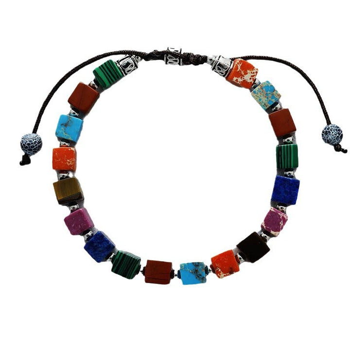 Pulsera de cuentas de piedra natural de corte cuadrado de Olivenorma