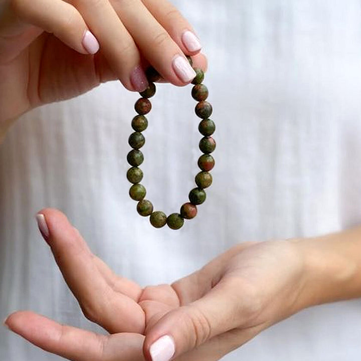 Pulsera de meditación y yoga con cuentas de piedra natural de 8 mm de Olivenorma