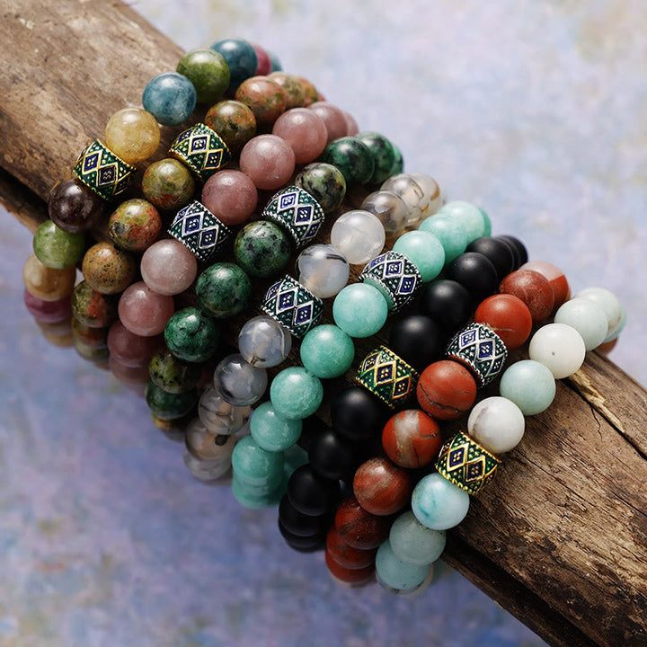 Pulsera de meditación y yoga con cuentas de piedra natural de 8 mm de Olivenorma
