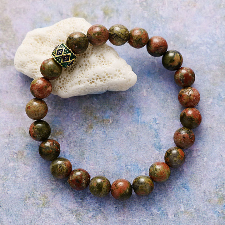 Pulsera de meditación y yoga con cuentas de piedra natural de 8 mm de Olivenorma