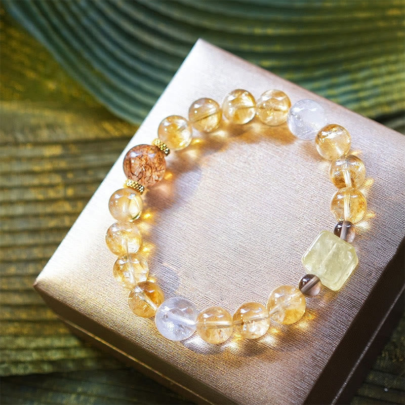 Pulsera de cuentas de citrino y cuarzo rutilado dorado de Olivenorma