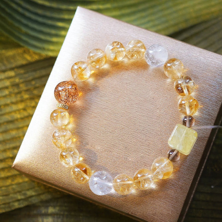 Pulsera de cuentas de citrino y cuarzo rutilado dorado de Olivenorma
