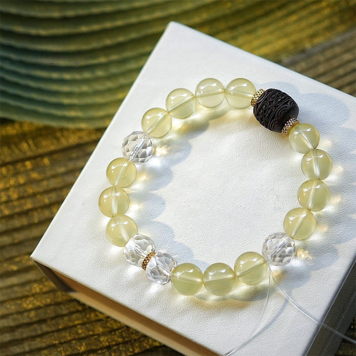 Pulsera de cuentas de citrino y cuarzo rutilado dorado de Olivenorma
