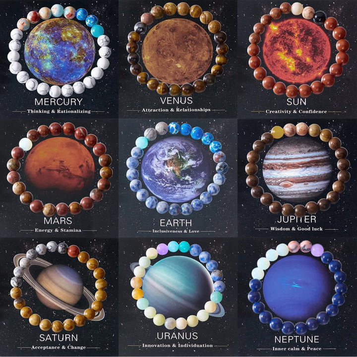 Pulsera de cristal con ocho planetas del sistema solar de Olivenorma con tarjeta