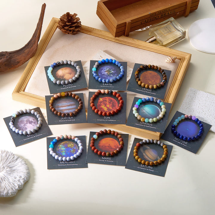 Pulsera de cristal con ocho planetas del sistema solar de Olivenorma con tarjeta