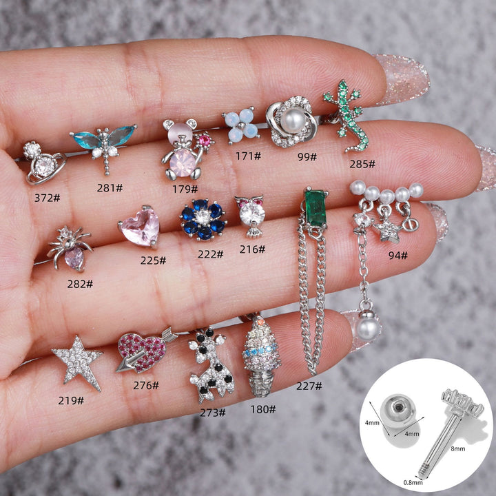 Pendientes de plata con circonitas de colores y animales bonitos de Olivenorma