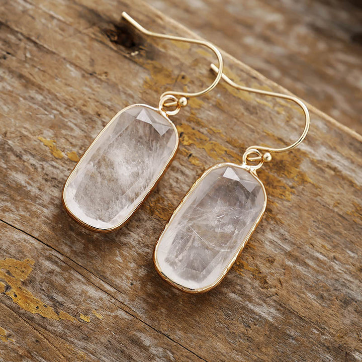Pendientes de cristal natural de talla ovalada y baguette de Olivenorma