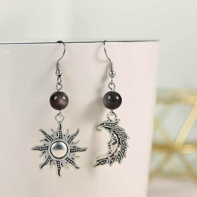 Pendientes colgantes irregulares de sol y luna con piedra natural de Olivenorma