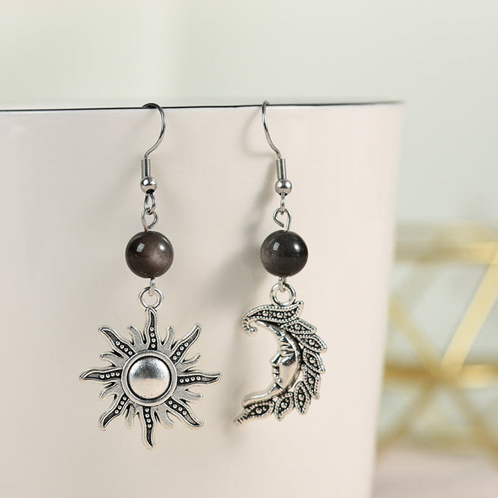 Pendientes colgantes irregulares de sol y luna con piedra natural de Olivenorma