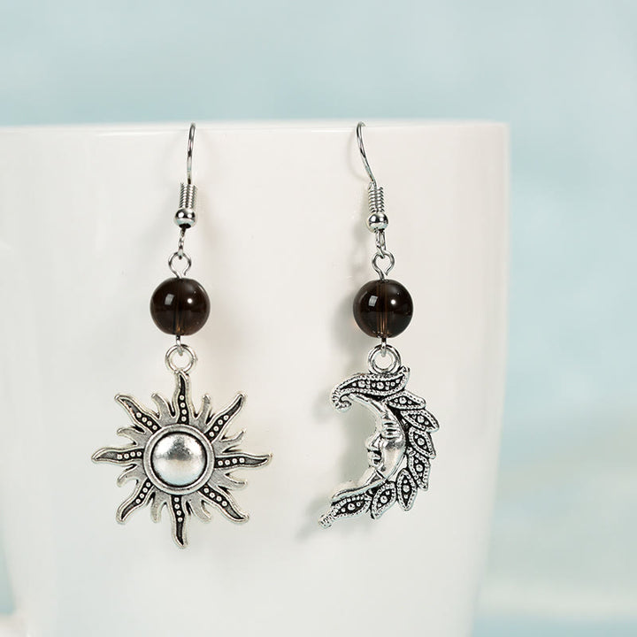Pendientes colgantes irregulares de sol y luna con piedra natural de Olivenorma