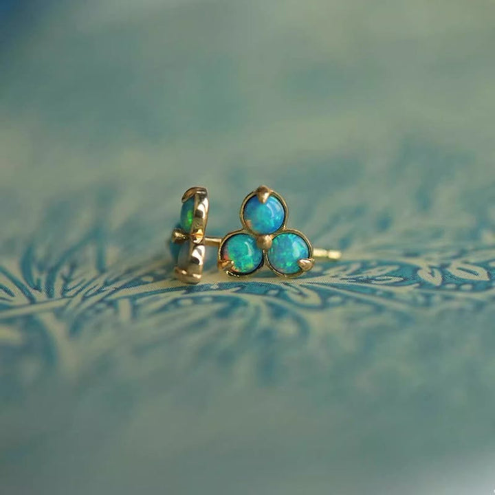 Pendientes de triple anillo de ópalo natural de Olivenorma