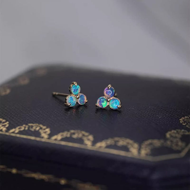 Pendientes de triple anillo de ópalo natural de Olivenorma