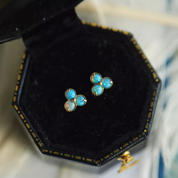 Pendientes de triple anillo de ópalo natural de Olivenorma