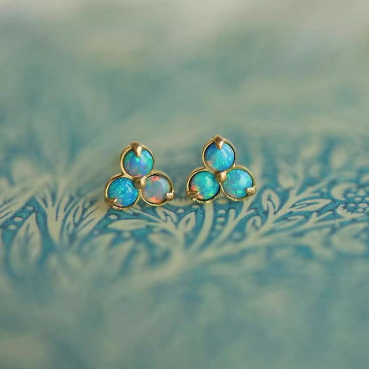 Pendientes de triple anillo de ópalo natural de Olivenorma
