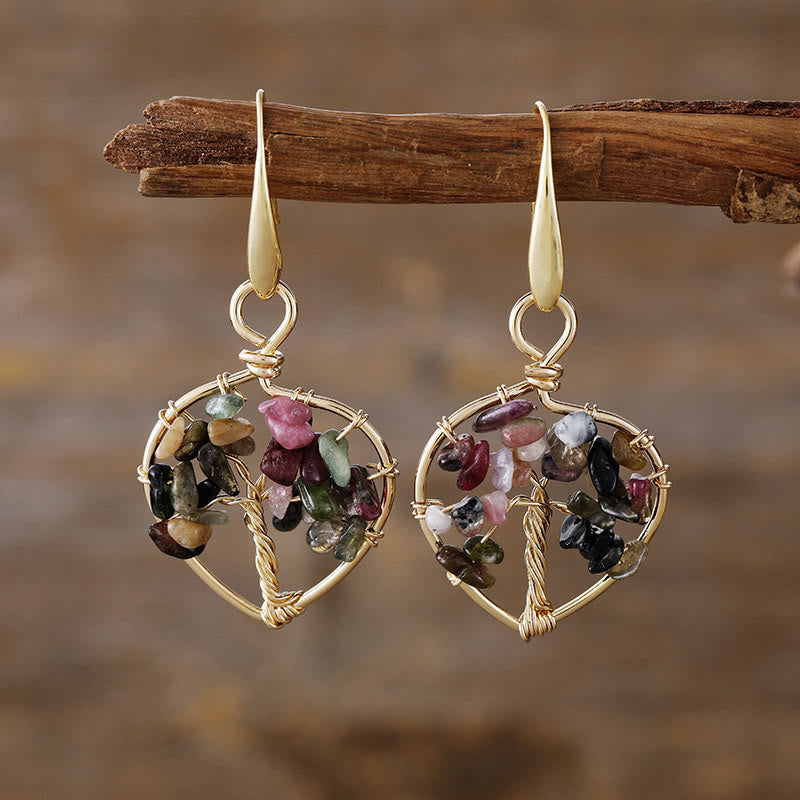 Pendientes de árbol de la vida con grava de cristal natural de Olivenorma