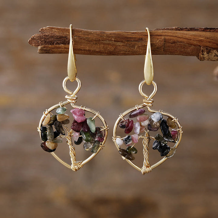 Pendientes de árbol de la vida con grava de cristal natural de Olivenorma