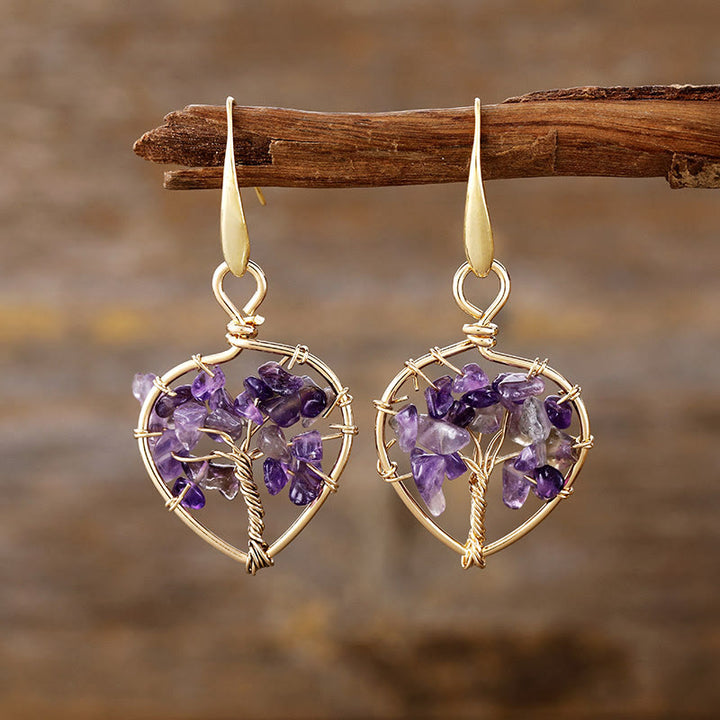 Pendientes de árbol de la vida con grava de cristal natural de Olivenorma