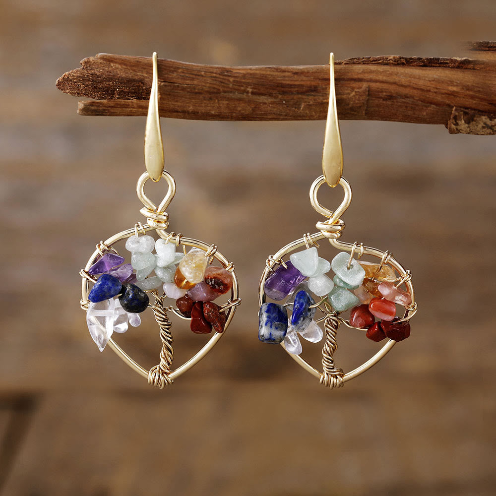 Pendientes de árbol de la vida con grava de cristal natural de Olivenorma