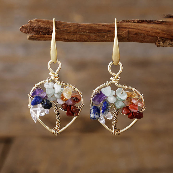 Pendientes de árbol de la vida con grava de cristal natural de Olivenorma