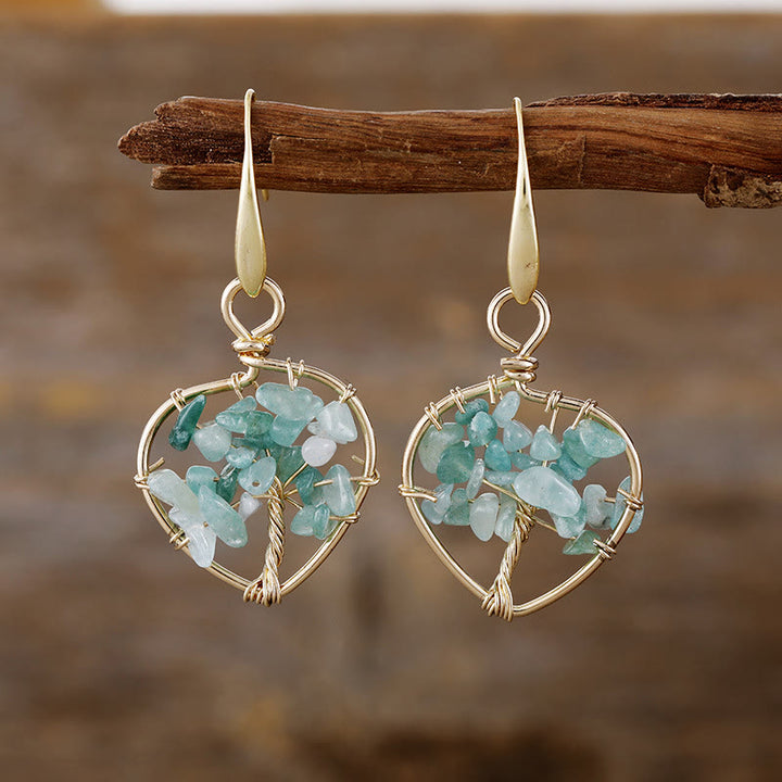 Pendientes de árbol de la vida con grava de cristal natural de Olivenorma