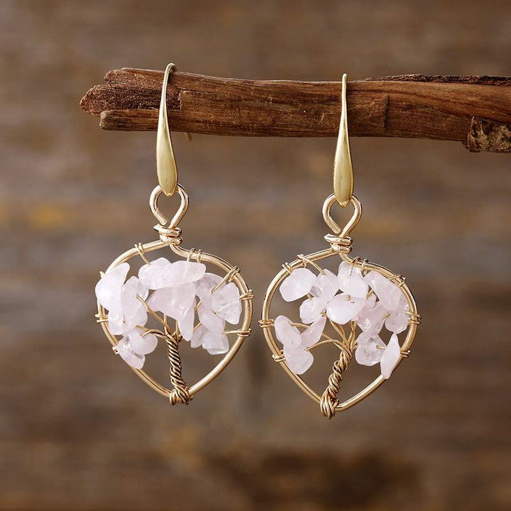 Pendientes de árbol de la vida con grava de cristal natural de Olivenorma