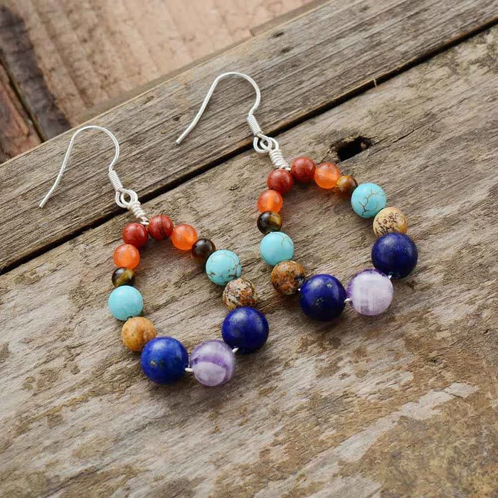 Pendientes colgantes con cuentas de chakras de 7 colores de Olivenorma