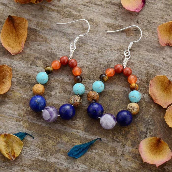 Pendientes colgantes con cuentas de chakras de 7 colores de Olivenorma