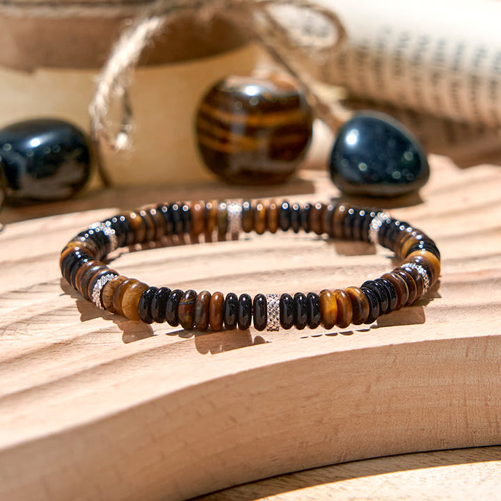 Pulsera de cuentas de ojo de tigre y ónix negro de Olivenorma