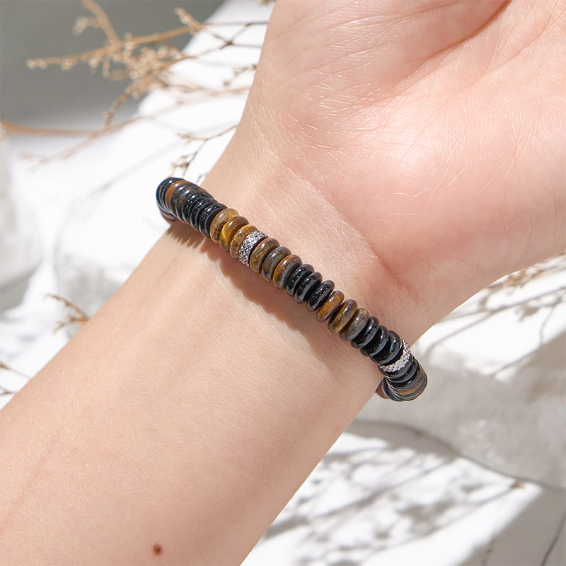 Pulsera de cuentas de ojo de tigre y ónix negro de Olivenorma