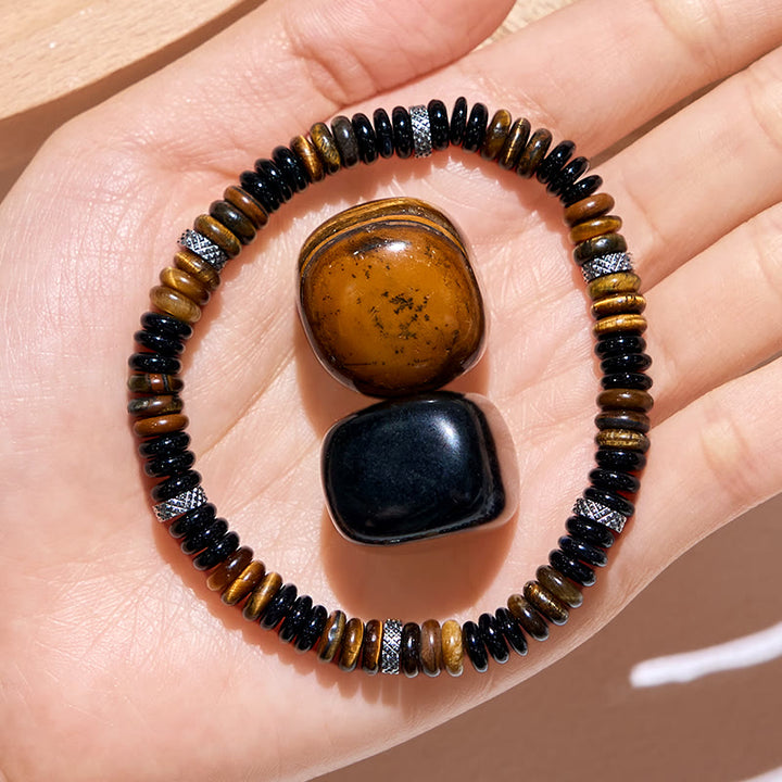 Pulsera de cuentas de ojo de tigre y ónix negro de Olivenorma