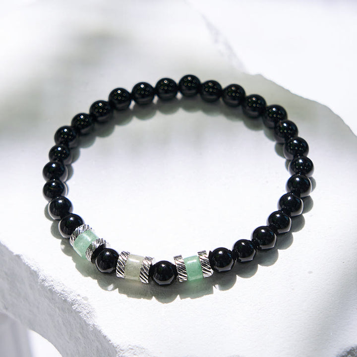 Pulsera de cuentas de obsidiana y aventurina verde de 6 mm de Olivenorma