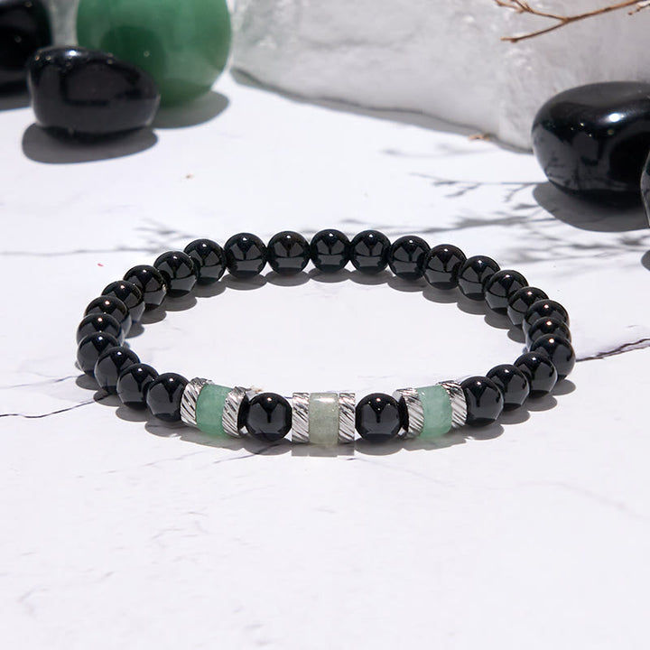 Pulsera de cuentas de obsidiana y aventurina verde de 6 mm de Olivenorma