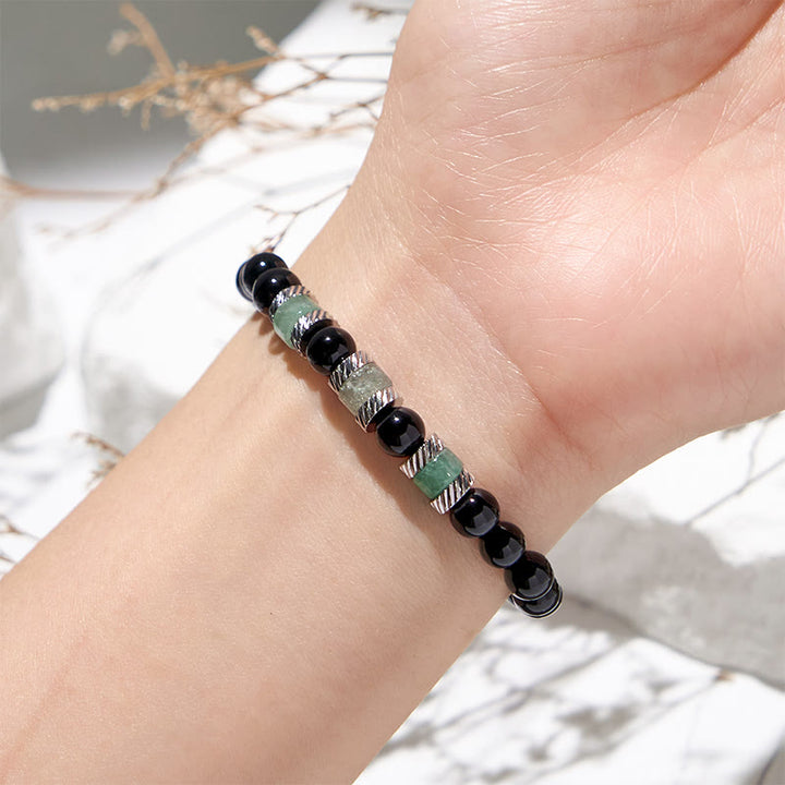 Pulsera de cuentas de obsidiana y aventurina verde de 6 mm de Olivenorma