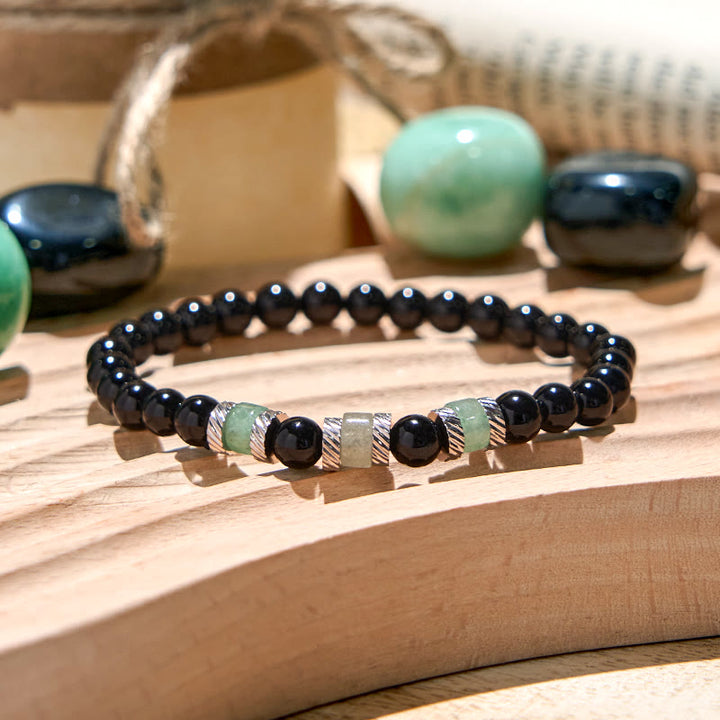 Pulsera de cuentas de obsidiana y aventurina verde de 6 mm de Olivenorma