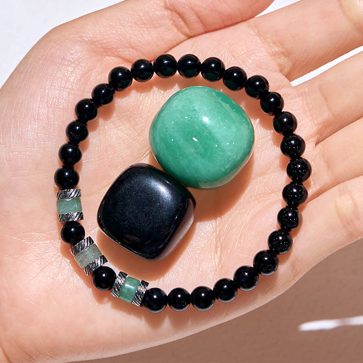 Pulsera de cuentas de obsidiana y aventurina verde de 6 mm de Olivenorma