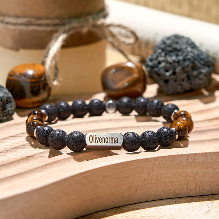 Pulsera grabada con cuentas de piedra natural de Olivenorma
